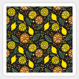 Citrus lemon and orange on black background pattern Sticker